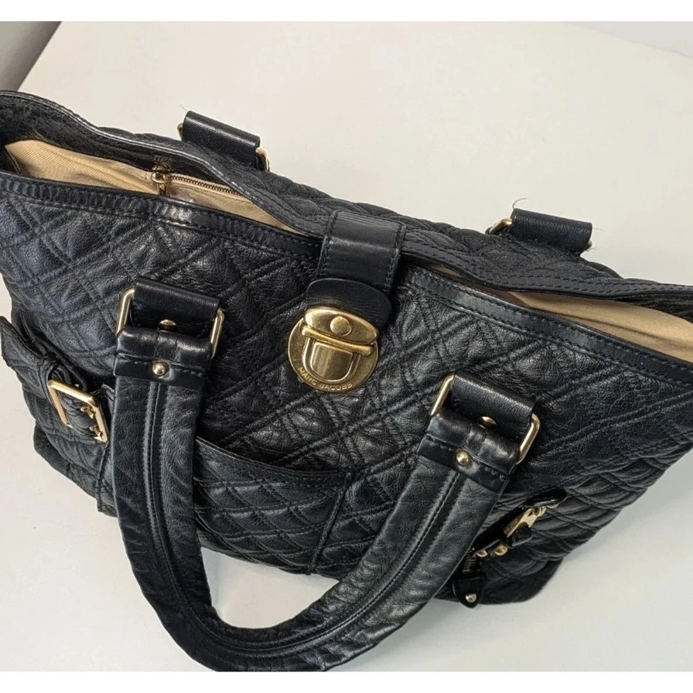 Vintage Marc Jacobs Italy Calfskin Leather Quilted Ursula Tote Shoulder Bag Y2K - Picture 7 of 16